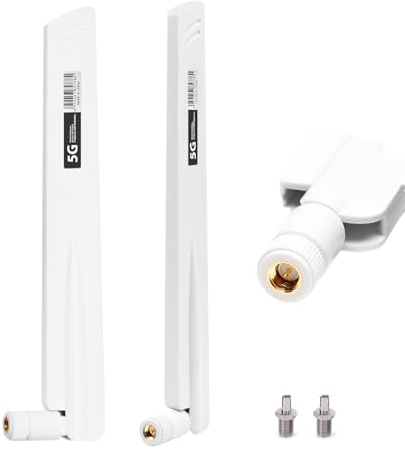 Antena 5G LTE 18DBI RP-SMA/TS9 Macho Omni-Directional Mimo Antenna WiFi Alta Ganancia Amplificador,3G/4G/5G/GSM/GPRS,600-6000MHz,para Routers Inalámbricos,PCI,Monitores de Cámara,Extensores (Blanco)