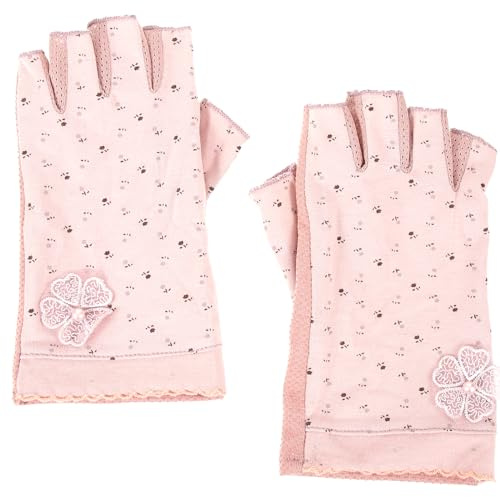 Theaque 1 par dam solskyddshandskar fingerlösa handskar sommar solskyddshandskar UV-skydd halvfingerhandskar utomhushandskar för körning ridning fiske golf utomhusaktiviteter (rosa)