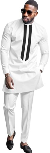 African Men's Formal Clothes Dashiki Shirt and Pant Two Piece Suit Traditional Long Sleeve Outfits XX-Large 5 6