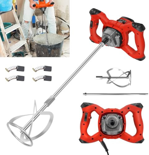 2600W Concrete Mixer Machine Electric Cement Mortar Mixer Portable Paddle Drill Mixer, Grout Plaster Mixer, 6 Speed Adjustable Handheld Paint Mixer, M14 Threaded Rod, Safety Switch, 2M Power Cable