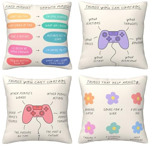 LOHDALOLF Inspirational Cushion Covers 45x45 cm Set of 4 Therapy Calming Corner Cushion Cases Mental Health Counseling Pillow Covers for Classroom Office