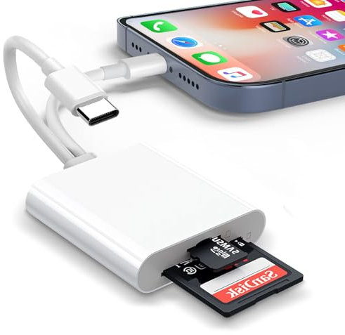 SD Card Reader for iPhone iPad, Lightning+USB C Memory Card Reader Adapter USB C SD Card Reader with Dual Slot MicroSD/SD USB OTG Adapter Camera Card Viewer, Plug and Play