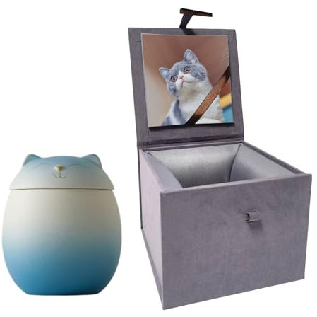 Umberdom Urnas para cenizas de gato, de cerámica mate, urnas de cenizas de gato, hechas a mano, para mascotas, urna de cenizas, regalo conmemorativo, soporte para cenizas con caja, azul, S