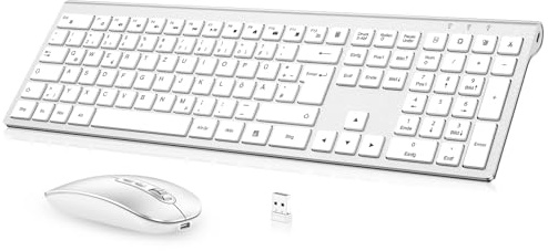 cimetech Tastatur Maus Set Kabellos, Ultra-Dünne Wiederaufladbare Kabellose Tastatur und Maus Ergonomisch Funktastatur QWERTZ Layout, Ultra SlimThin für Computer/Desktop/PC/Laptop/Windows (Silber)