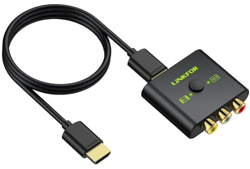 LiNKFOR Cinch auf HDMI Konverter, AV zu HDMI Adapter, 1080P Composite CVBS AV zu HDMI Video Audio Adapter für Wii/PS1/PS2/N64/Xbox/DVD/VCR, Unterstützt PAL/NTSC mit USB-Netzkabel
