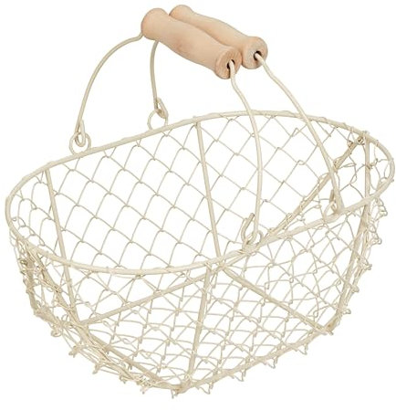 Tala Easter Egg Basket, Cream Metal Rustic Design with Wooden Handle, Vintage Farmhouse Style for Kids Egg Hunt, Spring Party & Home Decoration