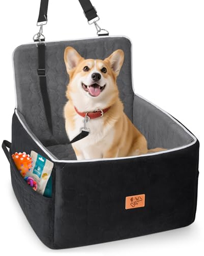 Seggiolino Auto per Cani 52x52x50cm, Sfoderabile e Lavabile Trasportino Cane Auto di Piccola e Media Taglia, include Guinzaglio, Adatto per Seggiolini per Cani di Piccola Taglia con un Peso