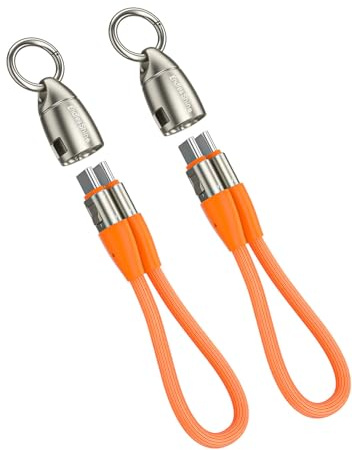 EndlesShine USB C-kabel kort 15 cm (2 stycken) USB C till USB C nyckelring laddningskabel 240 W snabbladdningskabel för powerbank smartphone surfplatta bärbar dator bil och resor (orange)