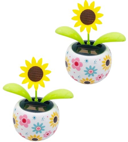 2 piezas de decoraciones solares de girasol, girasol, solares, flores bailando, decoración solar de baile solar, energía solar, bailarina animada, decoración de escritorio de oficina, coche, adornos