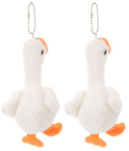 Alasum 2pcs Cute Goose Plush Toys Soft Stuffed Animals with Metal Chain for Backpack Keychain and Car Key Pendant, Versatile Use as Party Favors or Classroom Reward Present Random Color