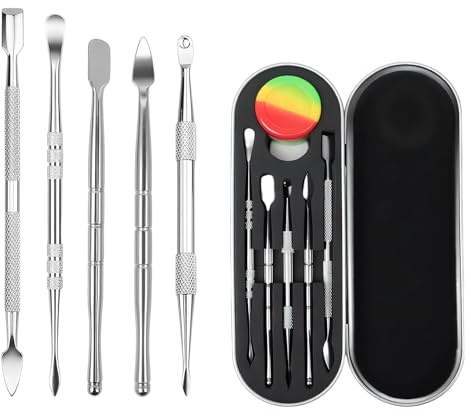 Lot de 6 outils de modelage - Outil de modelage - En acier inoxydable - Avec boîte en fer et récipient en silicone de 3 ml - Pour sculpture - Argenté