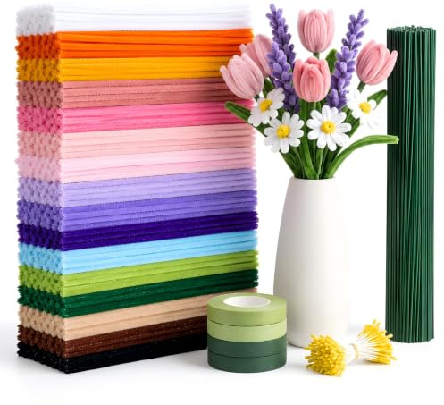 Bloomhüan Piprensare blomset | piprengörare för pyssel i 8 färger med 30 blomtråd och presentband för kreativa gör-det-själv-blombuketter
