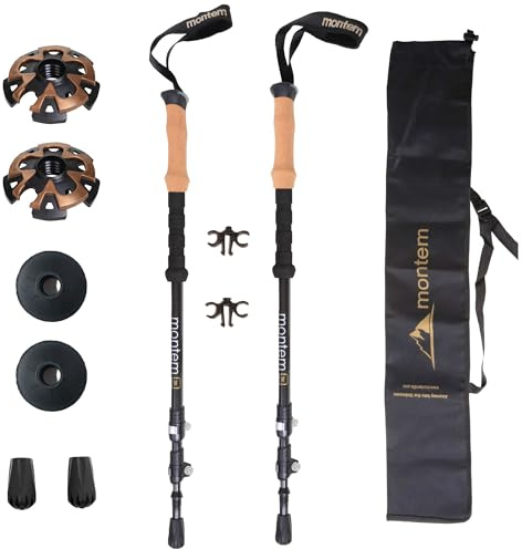 Montem Ultra Light 3K Carbon Fiber Trekking Poles - Adjustable, Collapsible Hiking Poles with Cork Grip, Quick Lock, & Complete Accessory Kit - Ideal for Trail, Backpacking, and Outdoor Adventure