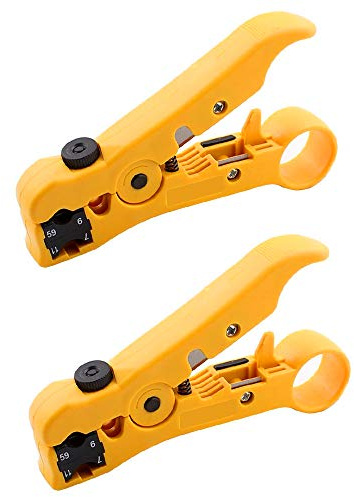 Universal Coaxial Cable Stripper Cutter Stripping Tool for Flat/Round UTP Cat5 Cat6 Coax RG59 /RG6/7/11, 2 Pack