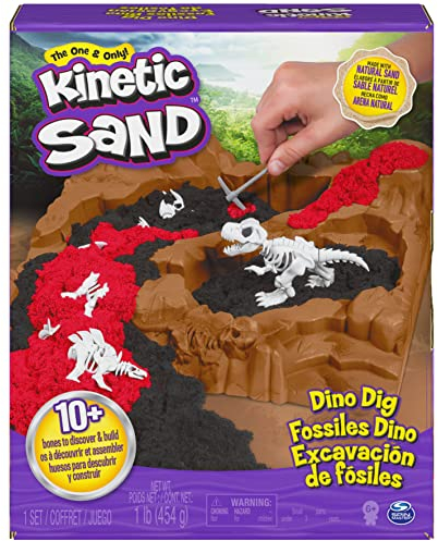 Kinetic Sand, Dino Dig-Spielset mit 10 in kinetischem Sand versteckten Dinosaurier-Knochen zum Entdecken, für Kinder ab 6 Jahren