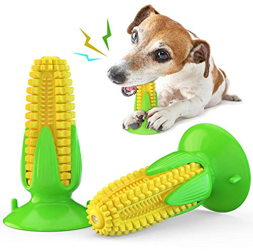 Carllg Puppy Teething Chew Toys, Dog Chew Toys - Corn Stick Tough Toys for Training and Cleaning Teeth, Squeaky Suction Cup Toothbrush Interactive Toy for Small Medium Dog