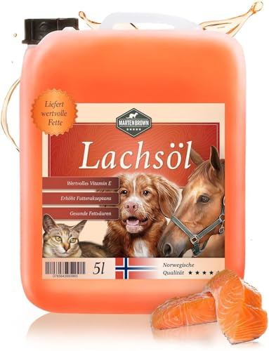 Martenbrown® 10 litros de aceite de salmón noruego premium para perros, caballos y gatos | Aceite de pescado en bidón | para alimentos secos, alimentos enlatados o como aceite Barf