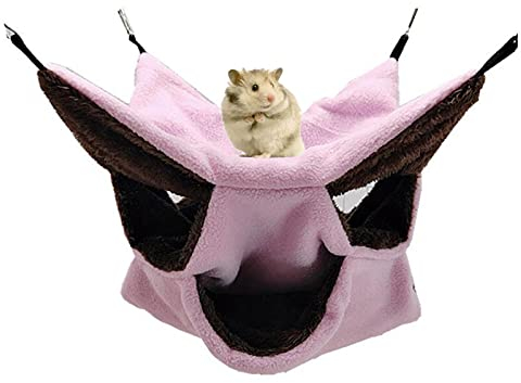 Kleine Haustierkäfig-Hängematte Dreischichtige Haustier-Hängematte Fleece-Käfig Hängende Hängematte Sugar Glider Hängemattenbett für Chinchilla-Papagei -Frettchen-Eichhörnchen-Hamster-Ratte (Pink)