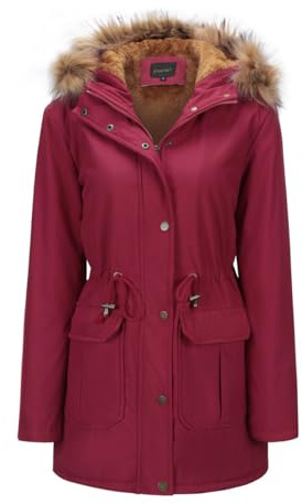 YFFUSHI Women Warm Faux Fur Hooded Jacket Long Sleeves Fleece Lined Winter Coat Winter Parka Outerwear,Burgundy,3XL