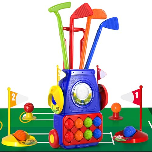 Bennol Toddler Golf Set Toys for Kids, Upgraded Kids Golf Cart Toys Sets with 4 Golf Sticks, 8 Balls and 1 Mat, Indoor & Outdoor Golf Toys for 3 4 5 6 Year Old Boys Girls Toddlers