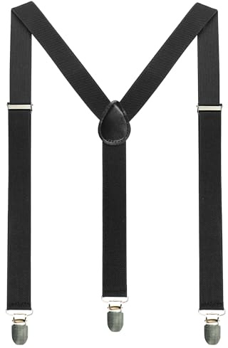JEMYGINS Black Mens Suspender with 3 Strong Clips Adjustable Braces(2)