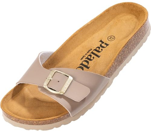 Palado Pantoletten Damen Malta Matt – gefertigt in Spanien – Veloursleder-Decksohle – matte Oberfläche – Weichfußbett für besten Komfort Beige UK7 - EU40