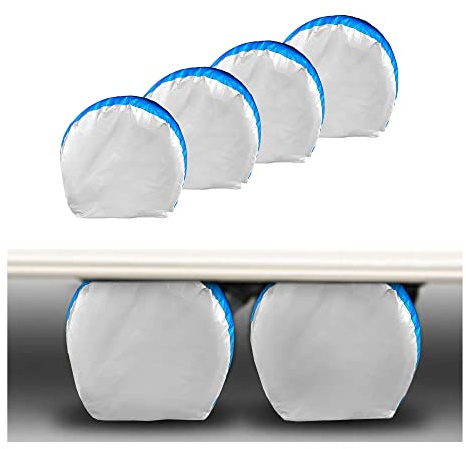 MORNYRAY Lot de 4 Housses de Pneu imperméables, Anti-UV, Neige, Soleil, Pluie, pour Camion, Camping-Car, VUS, remorque, Camping-Car (argenté, Convient aux pneus de 68,6 à 73,6 cm de diamètre)