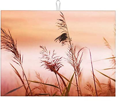Pink landscape reed Drying Mat Microfiber Dish Drying Pad Foldable Ultra Absorbent Dry Mat For Kitchen Countertop 18×24 Inch
