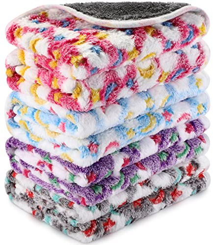 Namalu 4 Mantas de Forro Polar para Animal Pequeño Alfombrilla Impermeable Lavable de Cobaya Forro de Jaula Reutilizable Absorbente para Dormir Orina Cama Mascota (Patrón Luna Estrella, 30 x 30 cm)