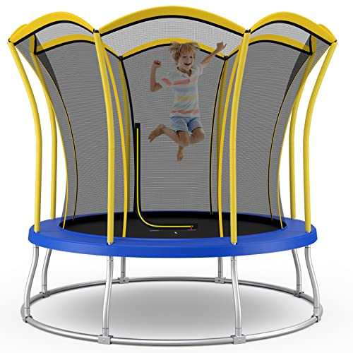 GOPLUS 305cm Trampolin, Gartentrampolin mit Sicherheitsnetz, L-förmiger Reißverschlusstür & Randabdeckung, GS Zertifiziert, Outdoor Trampolin mit Blumenform für Kinder Erwachsene, 190kg belastbar