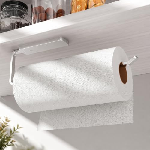 niffgaff Küchenrollenhalter Ohne Bohren - Küchen Organizer für Küchenrolle, 31 cm Küchenrollenhalter, Selbstklebend, Aluminium, Silber