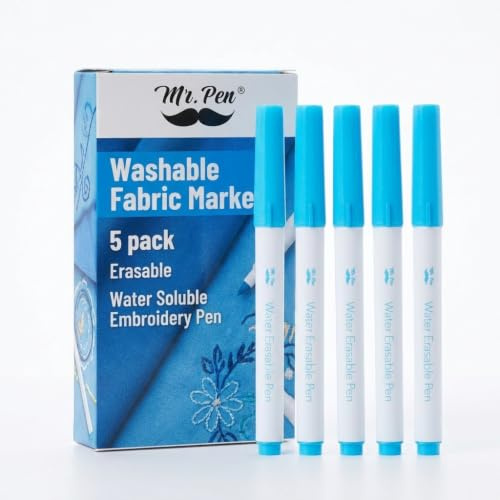 Mr.Pen- Fabric Markers for Sewing, 5 Pack, Blue, Erasable, Water Soluble, Washable | Erasable, Water Soluble Embroidery Pen, Fabric Marking Pens for Sewing
