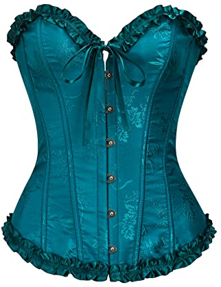 Vrapo Dark Blue Corset Top for Women | Overbust Lace Up Waist Cincher Shapewear Lingerie - Size M
