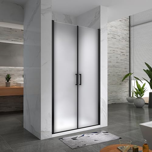 i-flair Duschtür Lara in Schwarz 80x180 cm Verstellbereich von 80-83 cm, Höhe: 180 cm, Duschabtrennung aus 6 mm satiniertem Nano-ESG Sicherheitsglas mit und Edelstahlgriffe - NF Black