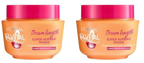 L'Oréal Paris Elvital Anti Spliss Haarmaske für langes, geschädigtes Haar, Intensive Haarkur zum Ausspülen, Mit pflanzlichen Vitaminen und Rizinus-Öl, Dream Length Super Aufbau Maske, 1 x 300 ml