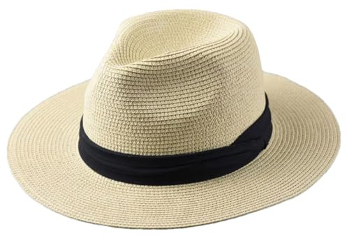 DBFBDTU Sombrero de Paja de Sol Para Hombres Sombreros Panamá Masculino Exterior Pesca Playa Sombrero de Copa Plegable, XL(60-62cm)