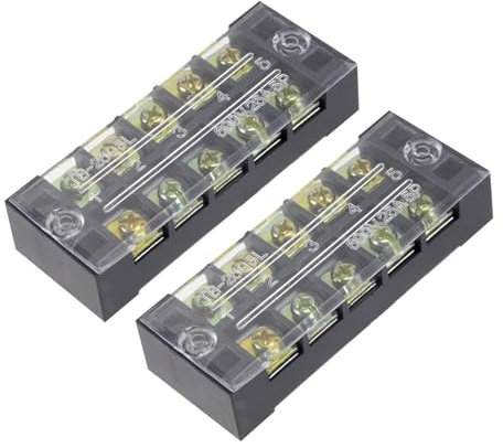 Rebower Barrettes de Connexion à Bornes à Vis de Barrière à Double Rangée de 5 Positions, 600V 25A (avec Couvercle) - Lot de 2 / Noir/TB-2505L