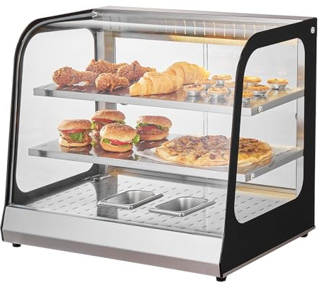 VEVOR 2-stufiger kommerzieller Speisenwärmer, 850 W Speisenwärmer mit gehärtetem Glas und Dampfheizung, Temperaturregelung von 30 °C bis 85 °C, 111 l großes Fassungsvermögen