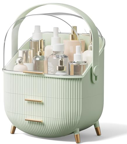 Warmiehomy Multi-Function Make Up Case Dustproof Cosmetic Storage Box, Organizer Skin Care Products Jewelry Organizer skin care organiser for Bedroom Bathroom Desktop (Mint Green)