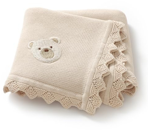 DovFanny Coperta morbida in cotone per neonati e bambine Newbron con adorabile orsetto ricamato