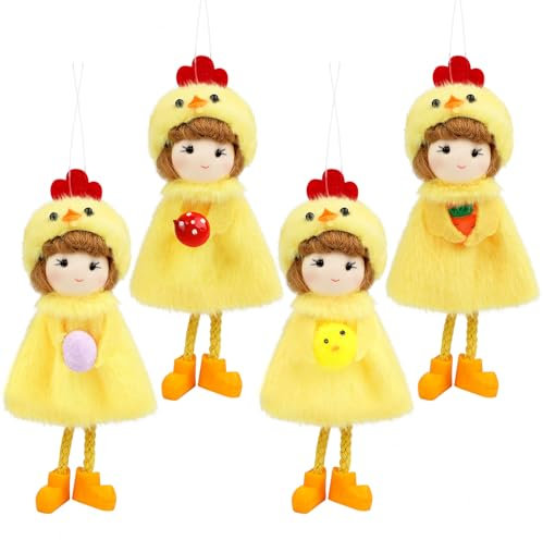 Fangoo 4 Piezas Colgante de Pollito de Peluche Adornos Muñeco Pollito de Pascua Decoración de Pollitos de Peluche Muñecos de Peluche y Adornos Colgantes para Decoración del Hogar de la Fiesta