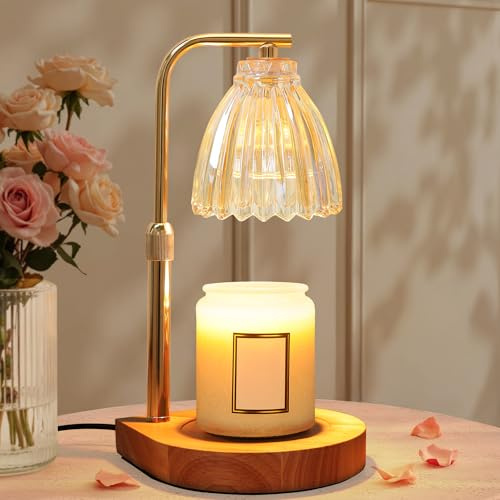 AIFEI Candle Warmer Lamp with Timer, Dimmable Candle Lamp with Adjustable Height, Birthday Gifts for Women Mom, House Warming Gifts New Home, Candle Warmer for Jar Candles with 2 Bulbs - Wood