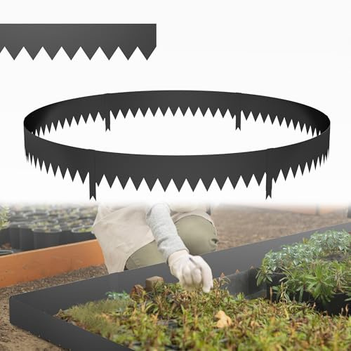 UISEBRT Rabattkant metall 20 cm hög, rostfri rabattinfattning, 5-set, galvaniserad rabattkant, flexibel rabattgräns för blomrabatter, gårdsväg, svart
