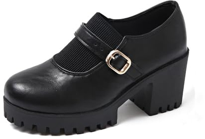 MGGMOKAY Chaussures Mary Jane pour Femmes avec Lacets Réglables et Talons épais,Noir,41