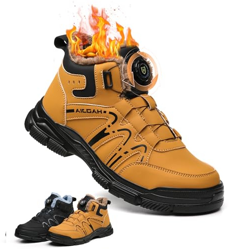 Aohuyergai Chaussures De Sécurité Hommes Femmes Hiver, Botte De Securité Garder au chaud Confortables, Chaussures De Travail Embouts En Acier Légère, Semelle antidérapante Jaune 42 EU