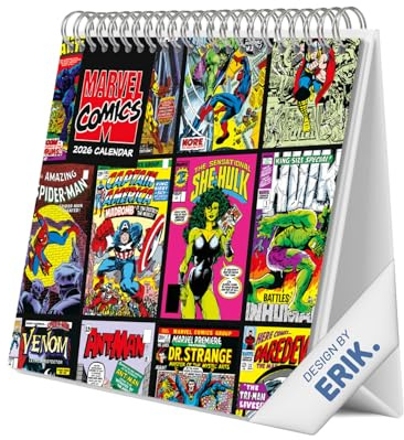 Grupo Erik Calendario sobremesa 2026 Marvel - Almanaque de mesa 2026 Con espacio para Anotar, Vista Mensual global, Ilustraciones y Base resistente (19,5 x 16,5cm)