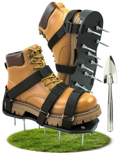 MILLUXXi Lawn Aerator Shoes with Hook & Loop Straps for Effectively Aerating Lawn Soil, One Size Fits All Free-Installation Heavy Duty Spiked Sandals Shoes for Yard Grass Garden Black