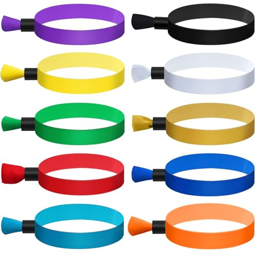 BetterJonny 100Pcs Pulseras Identificativas de Neón, Pulseras de Seguridad Pulsera de Tela para Eventos Pulsera de Colores para Eventos Festivales Fiesta Conciertos, 10 Colores
