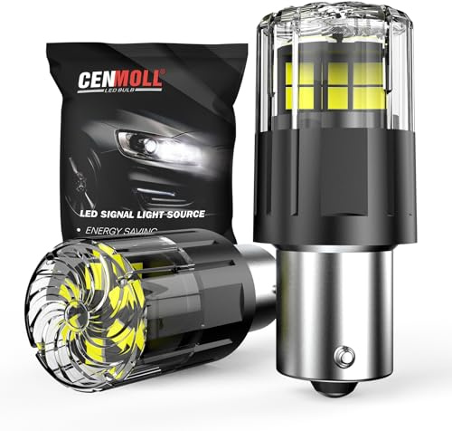 Cenmoll P21W LED Bulb White, 3200LM Super Bright 12V-24V Build-in Load Resistor 1156 BA15S 382 P21W Car Bulbs Replacement for Backup Tail Brake Turn Signal Parking DRL Lights, 2 Pack