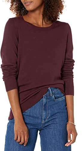 Amazon Essentials Women's Long-Sleeve Lightweight Crewneck Sweater (Available in Plus Size), Burgundy, X-Small